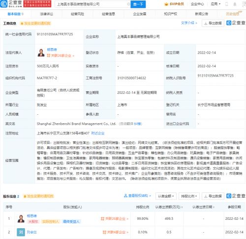 杨天真成立真本事品牌管理公司